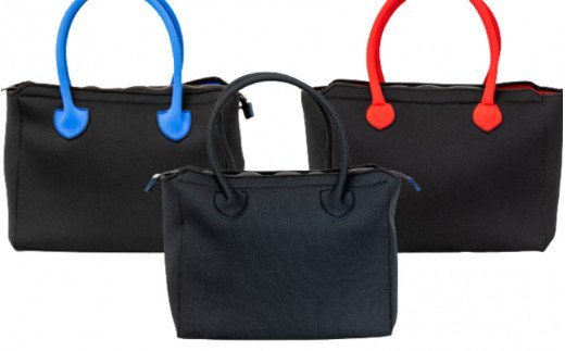 ウェットスーツ素材のビジネスバッグ(ハンドル赤、インナー赤)