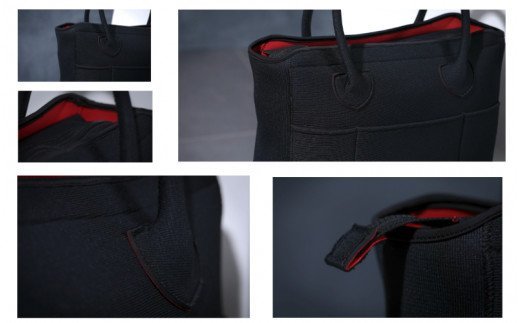 ウェットスーツ素材のビジネスバッグ(ハンドル青、インナー青)