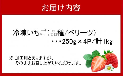 美味しさそのまま！苺屋の冷凍いちご1kg（250g×4P/品種:ベリーツ）_2148R