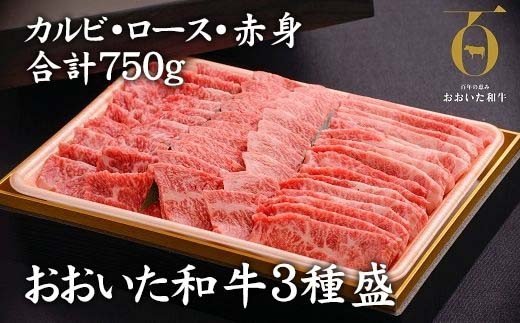 おおいた和牛3種盛(カルビ・ロース・赤身)(合計750g)