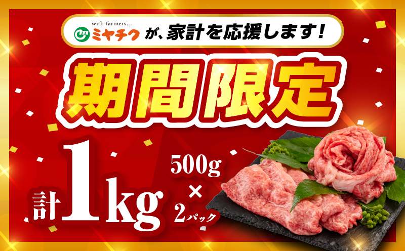 【期間限定】宮崎牛モモスライス500g×2 合計1kg_M132-011_02-UP