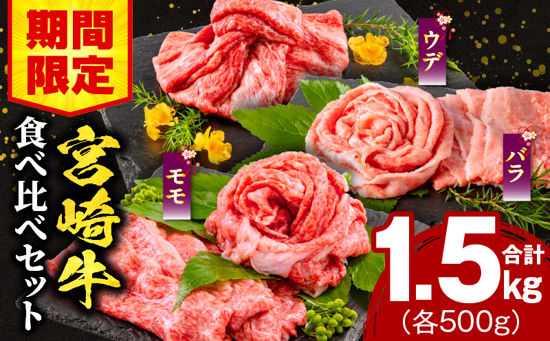 【期間限定】宮崎牛ウデスライス500g 宮崎牛モモスライス500g 宮崎牛バラスライス500g 合計1.5kg_M132-026-UP