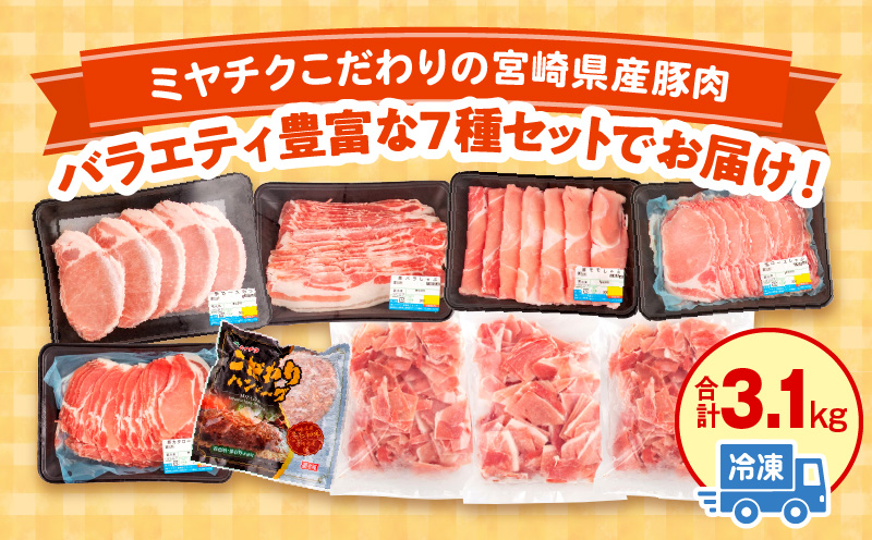 宮崎県産豚 バラエティセット 7種 合計3.1kg_M132-038