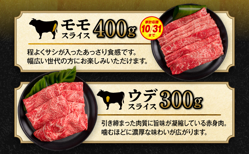 【期間限定・最速便】宮崎牛 スライス3種セット （モモスライス400g/ウデスライス300g/肩ローススライス300g）合計1kg_M132-041-UP2-2W