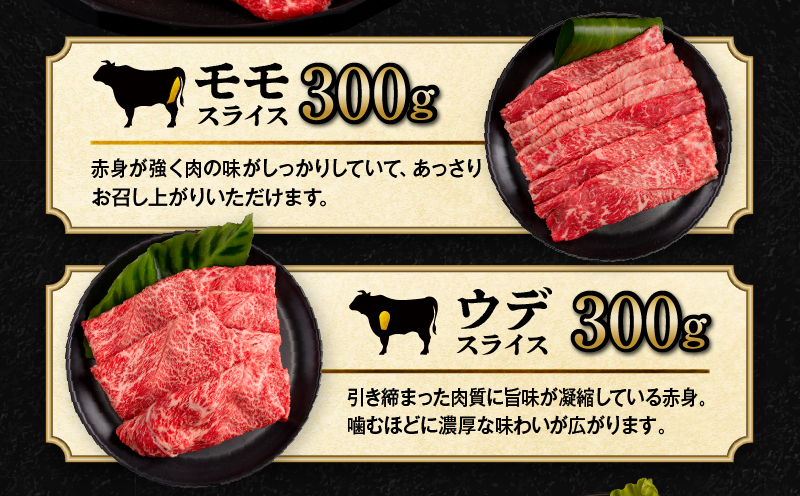 【期間・数量限定】宮崎牛スライス3種セット （モモスライス300g/ウデスライス300g/肩ローススライス300g）合計900g+合挽きハンバーグ100g×2個_M132-041-B