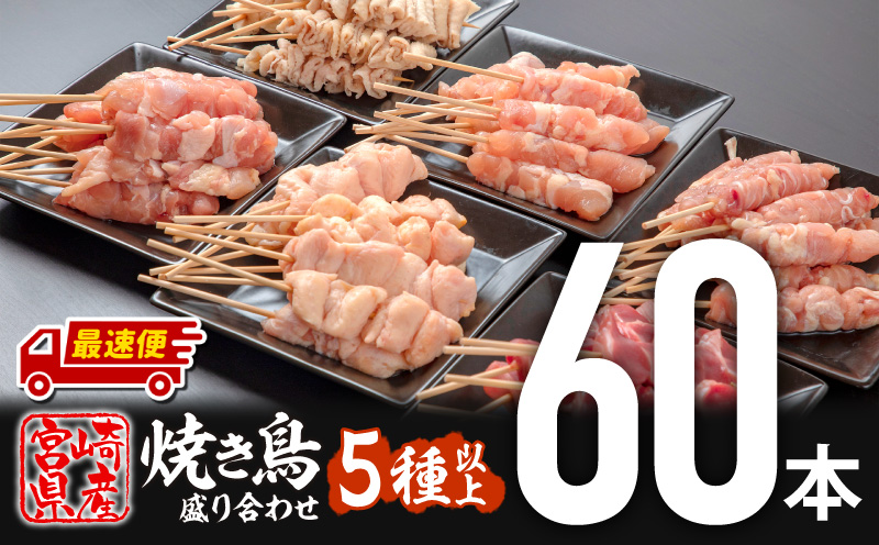 【最速便】宮崎県産若鶏 焼き鳥5種(60本)　バラエティーセット_M146-016-2W