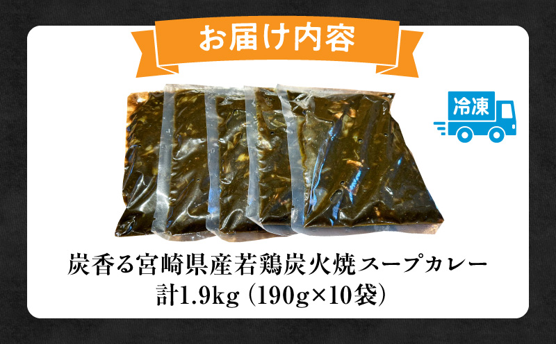 炭香る宮崎県産若どり炭火焼スープカレー【190g×10袋 計1.9kg】_M210-009