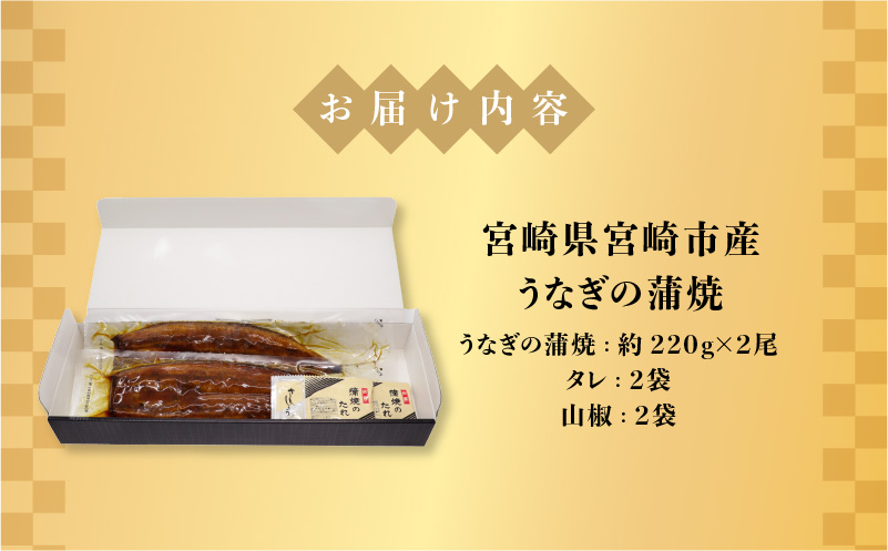 宮崎県宮崎市産　うなぎの蒲焼　約440g（約220g×2尾）タレ・山椒セット_M325-010