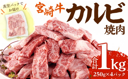 《2025年2月発送》宮崎牛 カルビ(バラ) 焼肉 250g×4パック 合計1kg_M241-006_01-feb