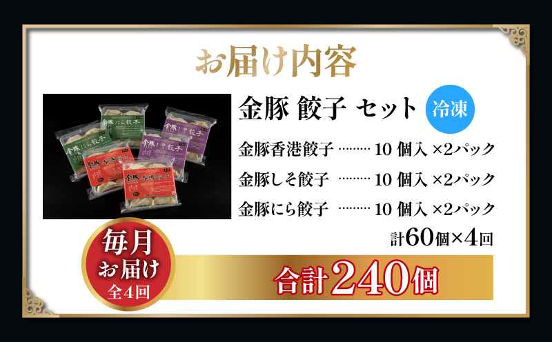 【定期便 全4回お届け】金豚餃子セット（香港餃子・しそ餃子・にら餃子　1パック10個入×各2パック）_M166-T002-4