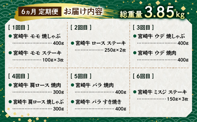 宮崎牛を食べつくす！ぎゅぎゅっとバラエティ定期便(総重量3.85kg)_M132-T002