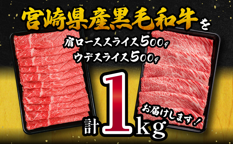 畜産農家応援 宮崎県産 黒毛和牛 赤身 霜降り スライス 計1.0kg_M132-076