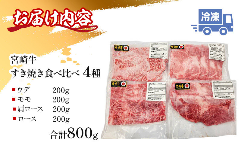 数量限定 宮崎牛 すき焼き食べ比べ4種盛り 合計800g_M243-014