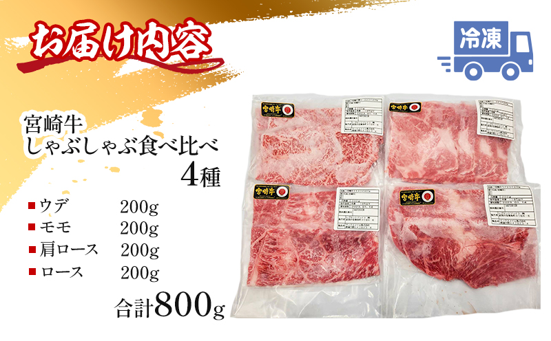 宮崎牛 しゃぶしゃぶ食べ比べ4種盛り 合計800g_M243-015