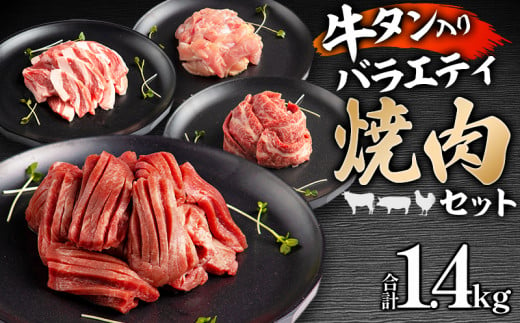 宮崎県産牛豚鶏&牛タン 焼肉セット 計1.4kg_M144-018