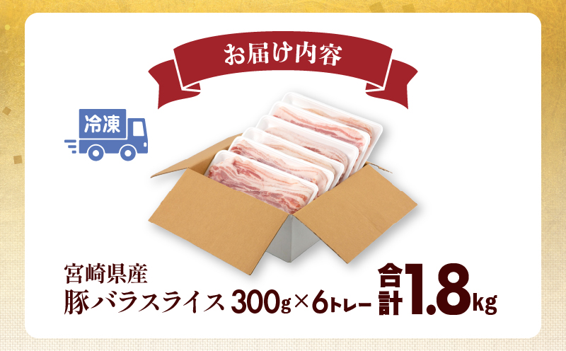 宮崎県産 豚バラスライス(300g×6) 計1.8kg_M241-011