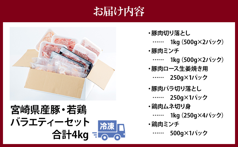 宮崎県産豚肉＆宮崎県産鶏肉バラエティーセット 4kg_M144-007