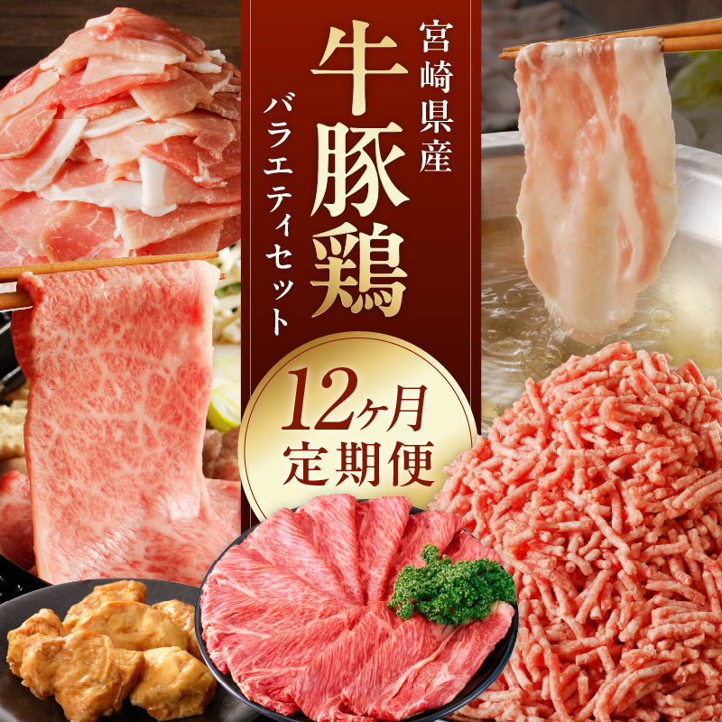 宮崎産 牛 豚 鶏 バラエティ 12ヵ月定期便　N061-ZH022