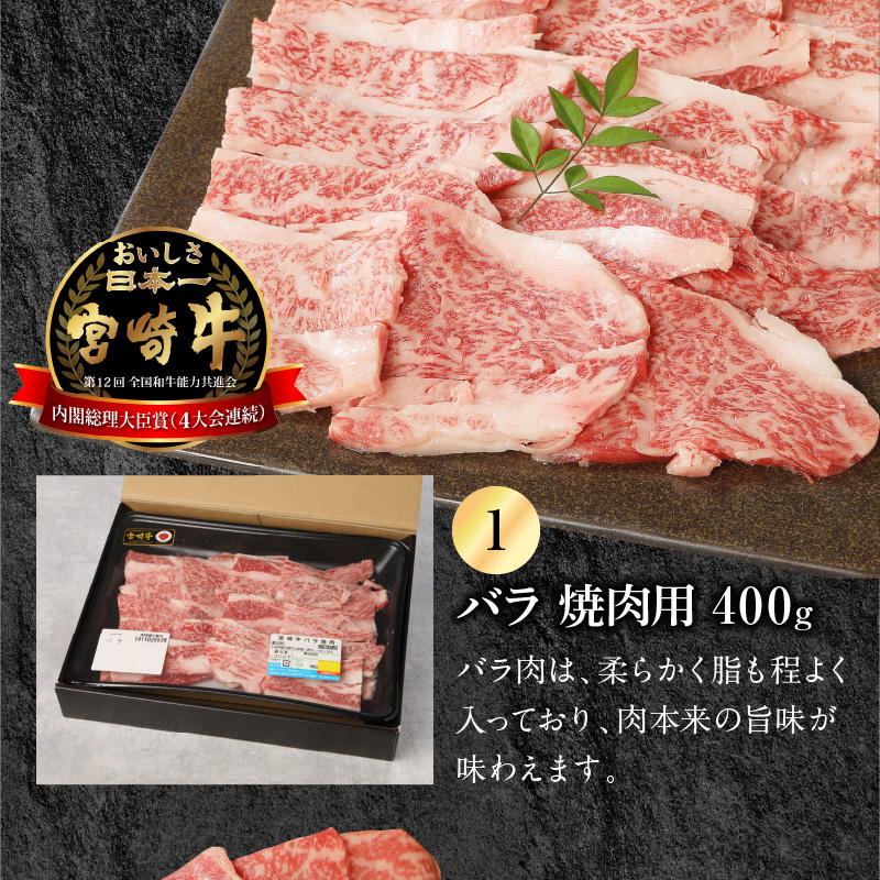 宮崎牛 バラ・モモ焼肉用 各400g 宮崎県産豚 バラ焼肉 500g×1　計1.3kg　N0147‐B532