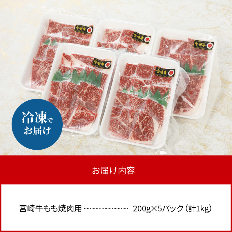 数量限定 便利 個包装 宮崎牛 もも 焼肉用 200g×5パック計1kg　C043