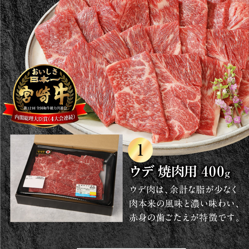 宮崎牛 ウデ 焼肉用 400g 宮崎県産和牛小間切れ 100g 計500g　N0147‐A3322