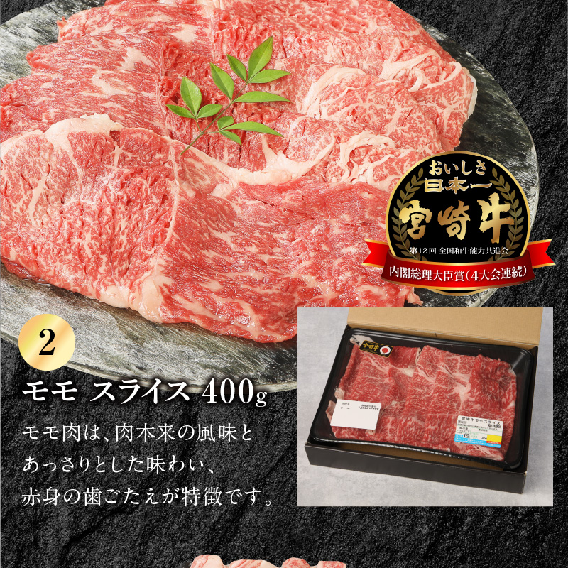 宮崎牛 肩ローススライス 300g モモスライス 400g バラスライス 400g 計1.1kg　N0147‐B815