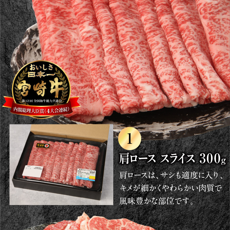 宮崎牛 肩ローススライス 300g モモスライス 400g バラスライス 400g 計1.1kg　N0147‐B815