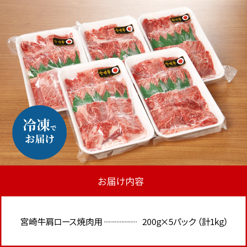 数量限定 便利 個包装 宮崎牛肩ロース焼肉用 200g×5パック 計1kg　C045