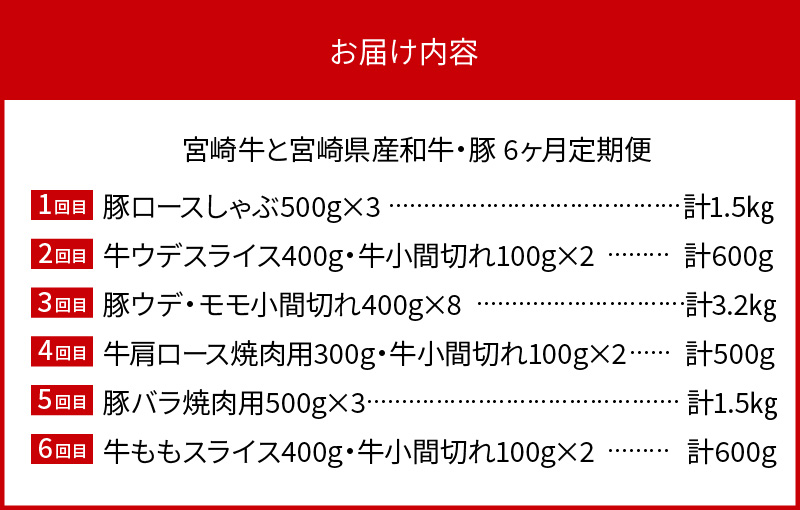 宮崎牛と宮崎県産黒毛和牛豚【6ヶ月定期便】 N0147-YF053