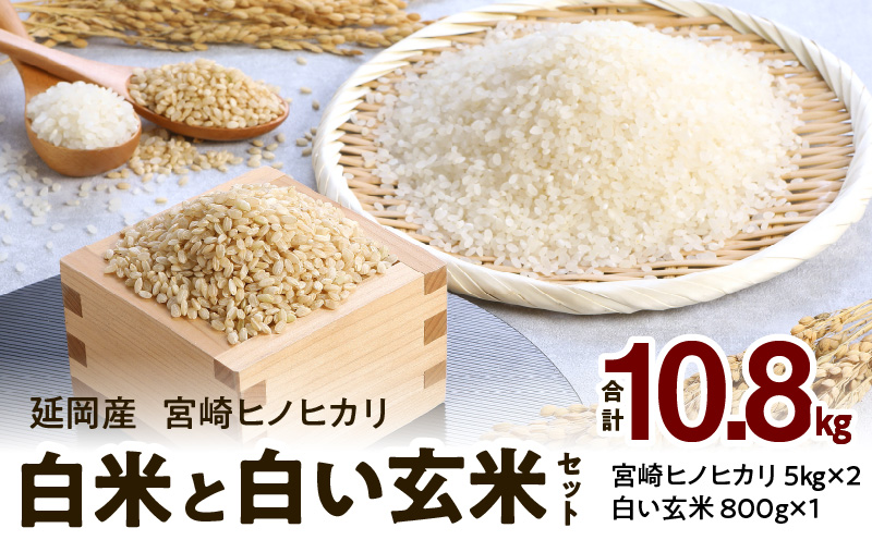 宮崎ヒノヒカリ 延岡産 白米と白い玄米セット 合計10.8kg　N0149-Za725