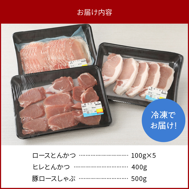 宮崎県産豚 ロースとんかつ 100g×5 ロースしゃぶ 500g ヒレとんかつ 400g　計1.4kg ミヤチク 国産　N0147‐A3327