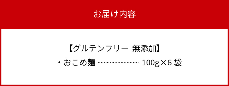【グルテンフリー】無添加おこめ麺　100g×6袋　A030