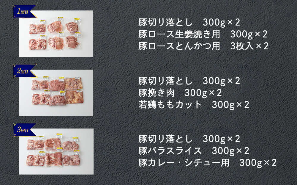 6回 定期便 豚 鶏肉 小分け お料理 セット 計10.8kg [甲斐精肉店 宮崎県 美郷町 31as0066] 肉 毎月 お届け 冷凍 宮崎県産 国産 若鶏 鳥 切落し ロース 生姜焼き とんかつ ひき肉 ミンチ もも カット バラ スライス 薄切り カレー シチュー 角切り チューリップ 手羽元 トンカツ 予約 送料無料