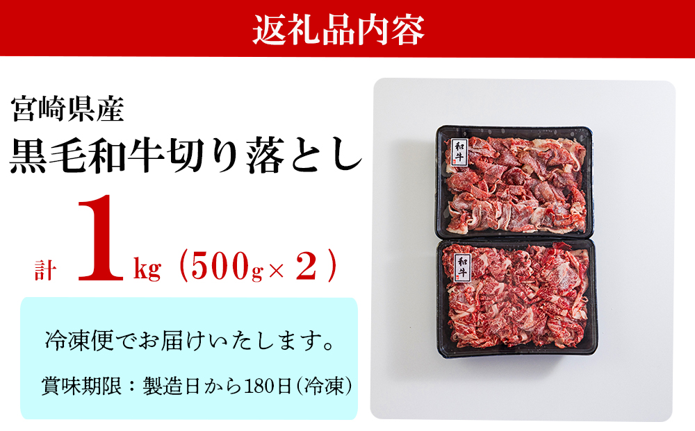 黒毛和牛 切り落とし 500g×2 計1kg [アグリ産業匠泰 宮崎県 美郷町 31be0023] 小分け 牛肉 切落し モモ バラ 牛丼 肉じゃが しぐれ煮 煮込み 炒め 焼肉 普段使い 調理 おかず 料理 国産 送料無料 パック 牛 すき煮 肉豆腐 甘辛煮 ハヤシライス すき焼き