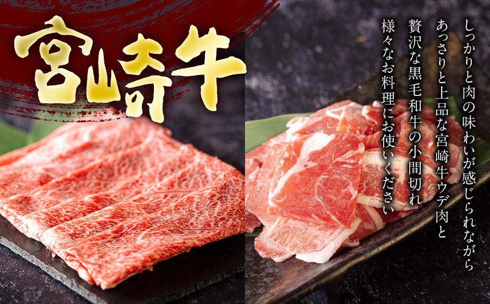 宮崎牛 ウデ スライス 400g & 宮崎県産 和牛 小間切れ 100g [ミヤチク 宮崎県 美郷町 31au0033] 冷凍 内閣総理大臣賞受賞 宮崎県産 ミヤチク 牛肉 送料無料 こま 黒毛和牛 薄切り うす切り 炒め物 すき焼き ギフト プレゼント 贈り物 肉巻き セット 詰め合わせ 焼肉 肉じゃが ビーフペッパーライス