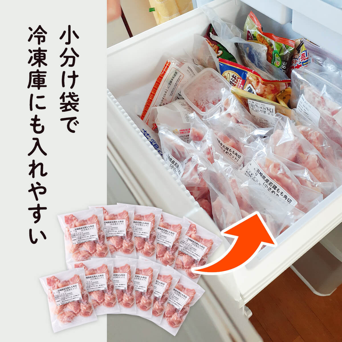 宮崎県産若鶏もも切身　ほぐれやすくて便利な小分け10袋セット　合計2.5kg