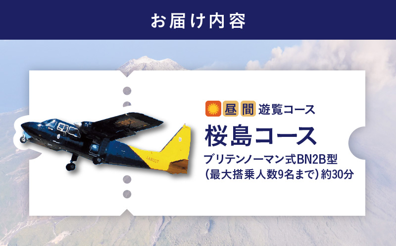 【昼間遊覧飛行】桜島コース　ブリテンノーマン式BN2B型（大人9名まで）　K222-FT006