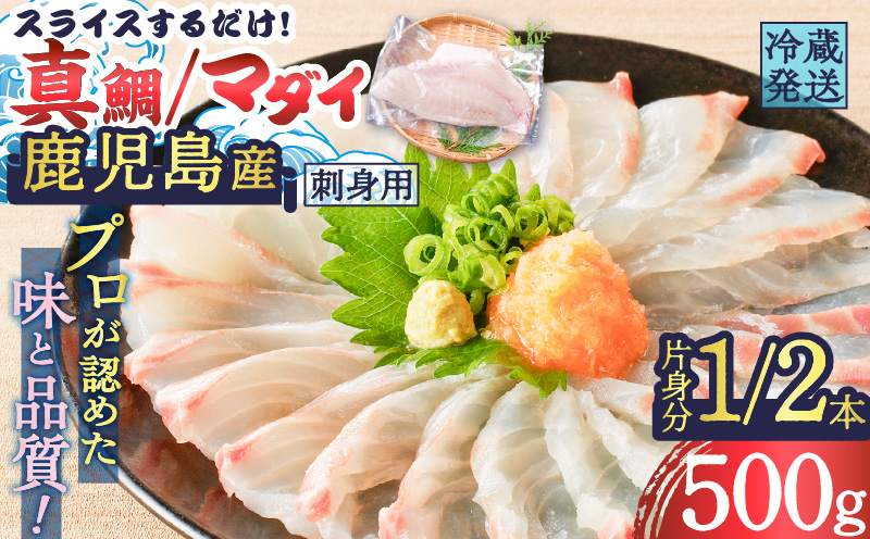 鹿児島産　スライスするだけ！真鯛（マダイ）刺身用 片身分 500g　K100-008