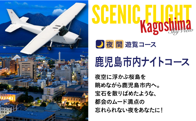 【夜間遊覧飛行】鹿児島市内ナイトコース セスナ式172型（大人3名まで）　K222-FT005