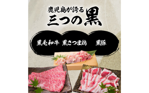 鹿児島三黒肉（黒毛和牛・黒豚・黒さつま鶏）のしゃぶしゃぶセット 700g　K134-006