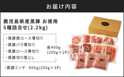 鹿児島県産黒豚お徳用 5種詰合せ(2.2kg)　K134-010