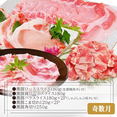 定期便2回配送　お肉充実!黒毛和牛・黒豚　合計2Kg　DD-6011【1504877】ふるさと納税 定期便 牛肉 豚肉 切り落とし しゃぶしゃぶ ホルモン すき焼き 焼肉