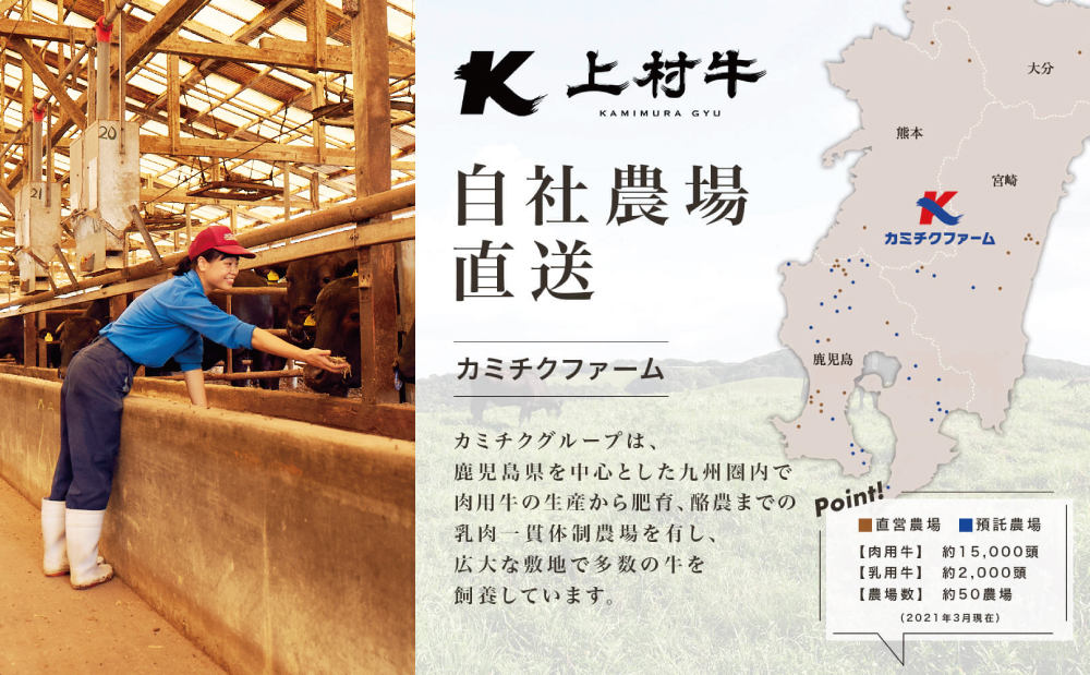 【自慢の自社ブランド牛】鹿児島県産 上村牛ロースステーキ400g（200g×2P） お肉 ステーキ 牛肉 かごしま 冷凍 カミチク 南さつま市