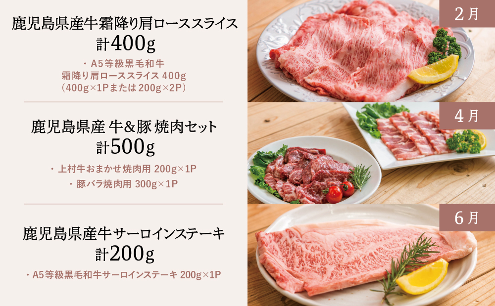 【定期便 全6回】情熱牧場 鹿児島県産お肉の定期便 トライアルコース お肉 ステーキ すき焼き しゃぶしゃぶ A5等級 黒毛和牛 牛肉 豚肉 焼肉 定期便 冷凍 カミチク 南さつま市