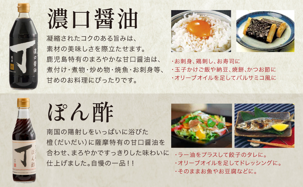 【創業享保20年の老舗醤油屋】丁子屋のかごしま調味料 詰め合わせ (4種) 贈答用 調味料 醤油 つゆ めんつゆ 酢 お酢 なごみ酢 鹿児島 南さつま市