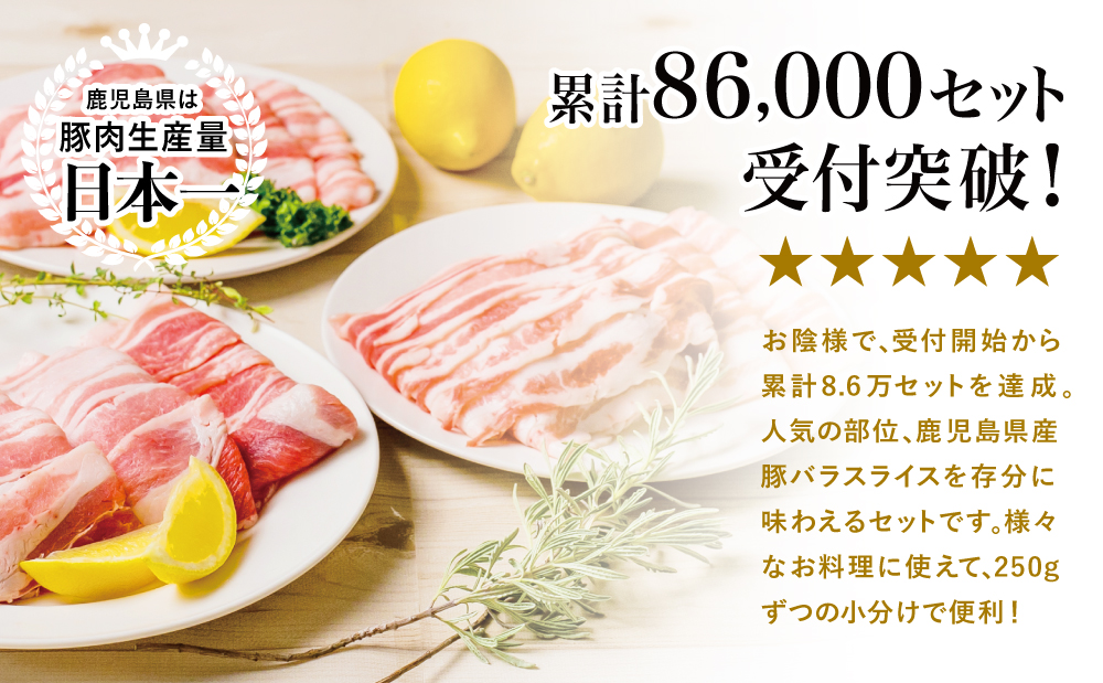 【鹿児島県産】 豚バラスライス 計1.5kgセット 豚肉 豚バラ肉 しゃぶしゃぶ 豚キムチ鍋 肉巻き 炒め物 薄切り 薄手 スライス お肉 国産 小分け パック 冷凍 カミチク 南さつま市