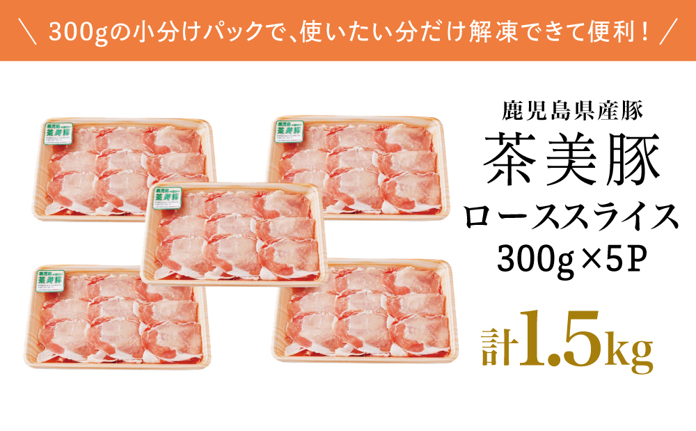 【数量・期間限定】鹿児島県産 茶美豚 ローススライスセット 計1.5kg（300g×5P） 小分け 国産 ブランド豚 料理 調理 しゃぶしゃぶ 鍋物 ミルフィーユカツ 冷凍 JA食肉かごしま 南さつま市