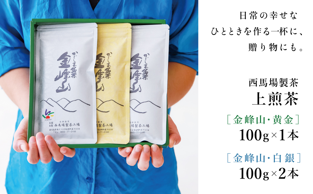 【西馬場製茶】かごしま茶 上煎茶（2種） 3本セット（100g×3） 自園自製 ギフト 贈答 鹿児島県産 かごしま お茶 日本茶 緑茶 茶葉 南さつま市