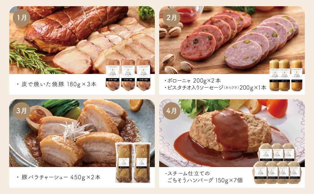 【定期便 全12回】お肉のおかず定期便［みなみさつまのミートデリ］ ハンバーグ 焼き豚 ウインナー ソーセージ ローストポーク ハム ピスタチオ入り フランクフルト 切落し ミートローフ 豚バラ チャーシュー 豚モモ ローストビーフ 鹿児島県産 冷凍 冷凍 南さつま市