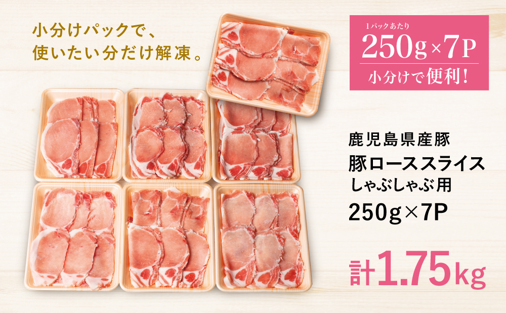 【訳あり】 鹿児島県産豚ロース しゃぶしゃぶ用 計1.75kg（小分け250g×7パック）お肉 お鍋 小分けパック 送料無料 しゃぶしゃぶ肉 豚しゃぶ 豚肉 豚 国産豚 冷凍 ロース スライス カミチク 南さつま市